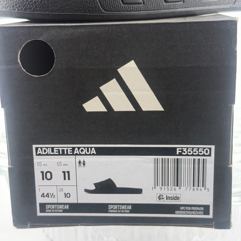 Adidas Adilette Aqua Slides Core Black Men 10 Women 11 F35550 New In Box - Picture 2 of 10